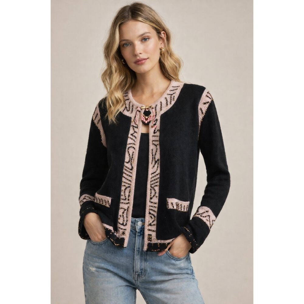 Storybook Knits Vintage Beaded Art Cardigan Jacket XS Cottagecore Boho Artwear - Picture 2 of 15